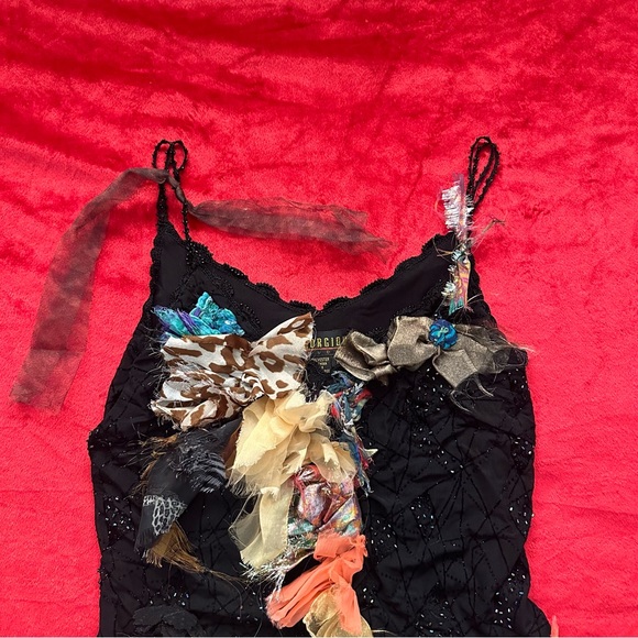 90s Avant Garde Art Beaded Black and Multicolor Lace Women's Top - Picture 2 of 9